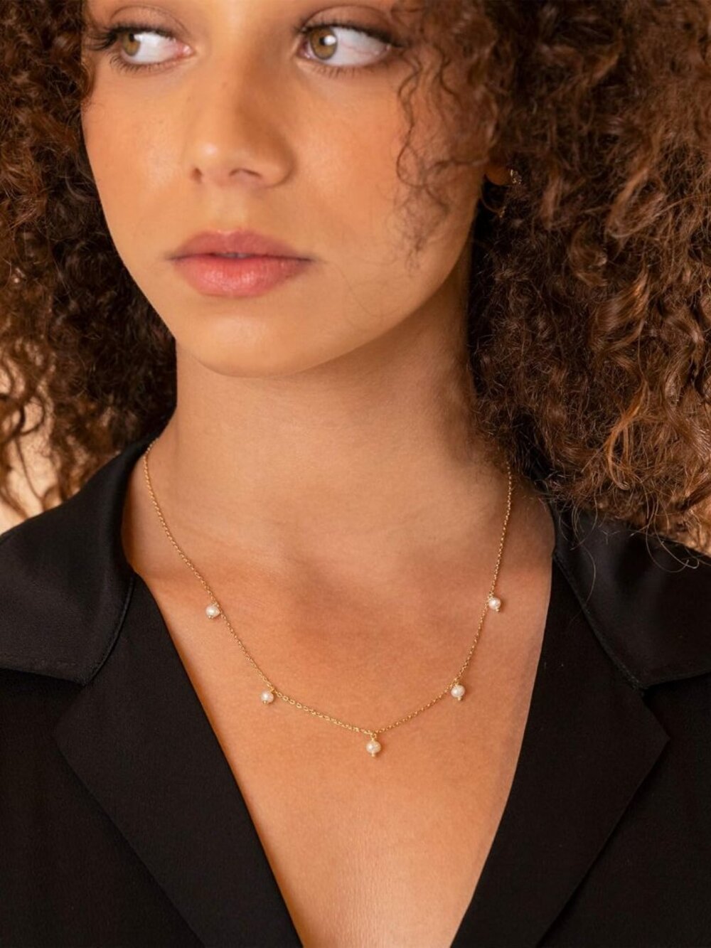 14K Gold Plated Station Necklace - Simulated Diamond Layering Necklaces - Womens - Picture 2 of 5